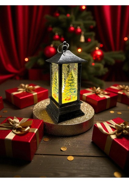 LED Işıklı Yılbaşı Feneri Çam Ağaçlı Temalı Noel Feneri Ağaç Süsü Dekoratif Işıklı Süs