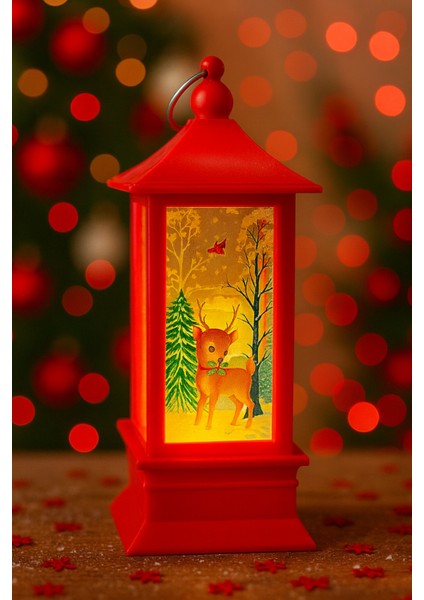 LED Işıklı Yılbaşı Feneri Geyik Temalı Noel Feneri Ağaç Süsü Kırmızı Dekoratif Işıklı Süs fiyatları