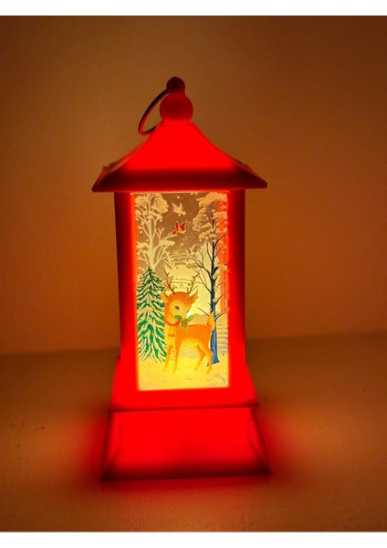 LED Işıklı Yılbaşı Feneri Geyik Temalı Noel Feneri Ağaç Süsü Kırmızı Dekoratif Işıklı Süs modelleri