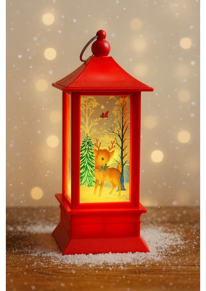 LED Işıklı Yılbaşı Feneri Geyik Temalı Noel Feneri Ağaç Süsü Kırmızı Dekoratif Işıklı Süs fırsatları