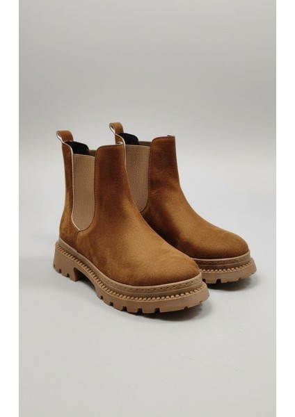 Kadın Kalın Taban Streç Elastik Yan Bantlı Süet Chealsea Bot