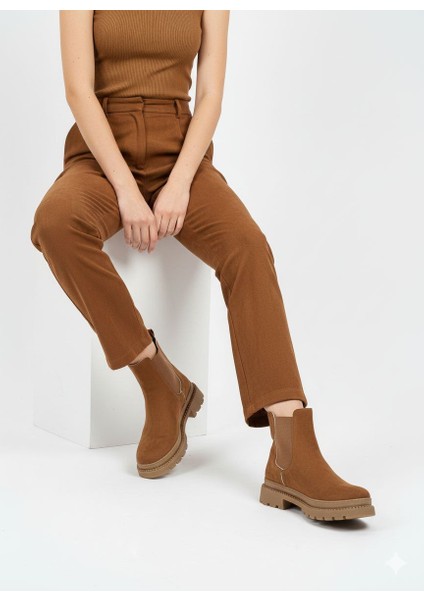 Kadın Kalın Taban Streç Elastik Yan Bantlı Süet Chealsea Bot fiyatları