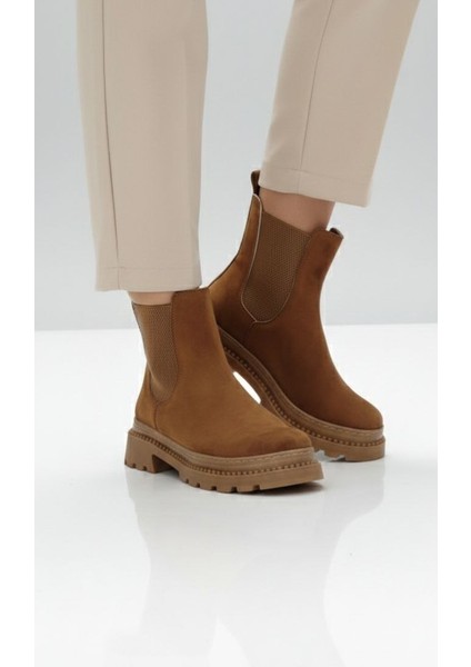 Kadın Kalın Taban Streç Elastik Yan Bantlı Süet Chealsea Bot modelleri