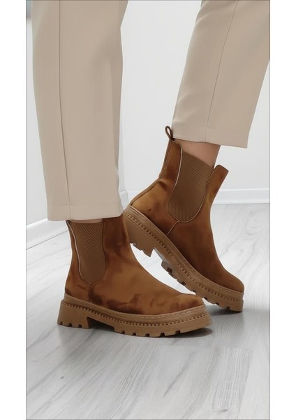 Kadın Kalın Taban Streç Elastik Yan Bantlı Süet Chealsea Bot fırsatları