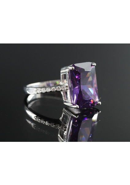 Mor Baget Taşlı Gümüş Yüzük, Mor Kuvars Yüzük, Mor Renkli Baget Taşlı Gümüş Yüzük fiyatları