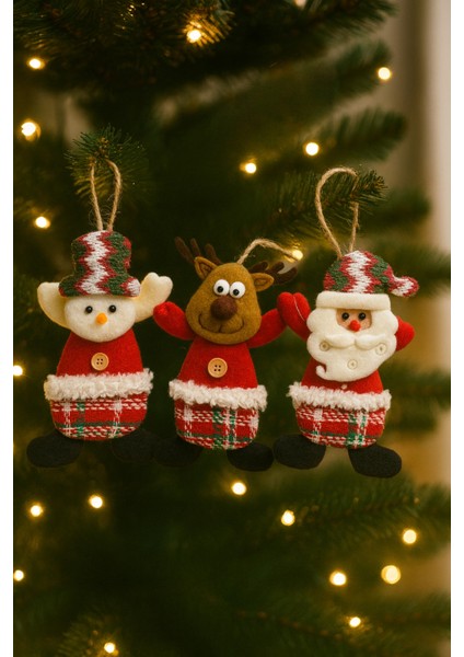 Yılbaşı Süsü 3’lü Peluş Kardan Adam Geyik Noel Baba Yılbaşı Süsleme Seti