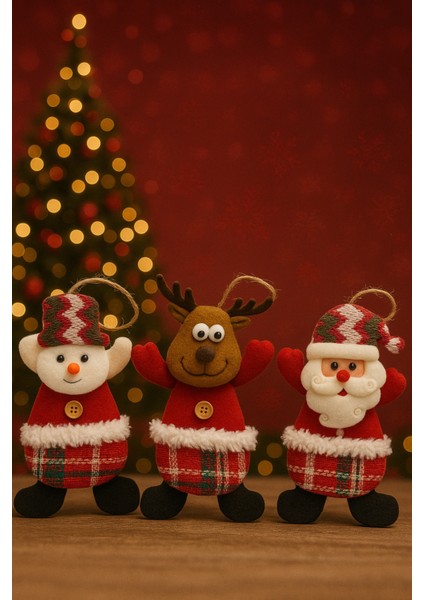 Yılbaşı Süsü 3’lü Peluş Kardan Adam Geyik Noel Baba Yılbaşı Süsleme Seti fiyatları