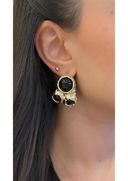 Taşlı Küpe - Siyah