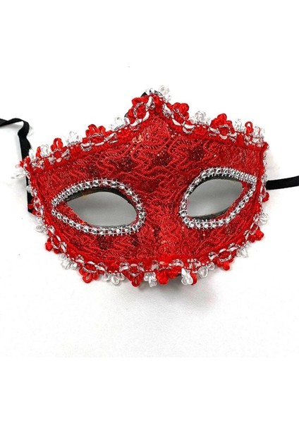 Kırmızı Renk Gözler Kristal Taşlı Dantelli Parti Maskesi 11X17 cm fırsatları