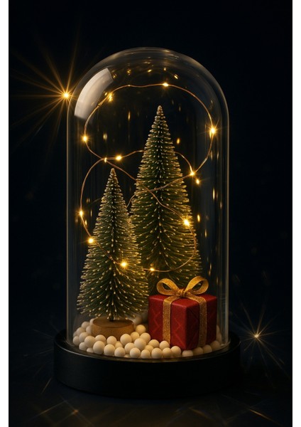 Yılbaşı Çam Ağaçlı Fanus Işıklı Yeni Yıl Kar ve Ağaç Temalı Hediyelik Fanus 2 Ağaçlı fırsatları