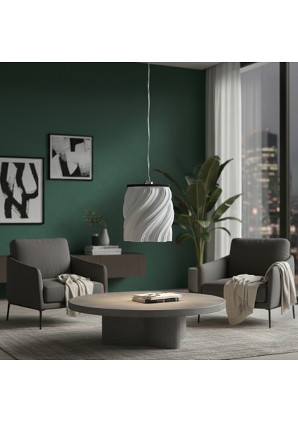 Modern Fraktal Tasarım Spiral Dokulu Dekoratif Avize (Ø24 Cm) Genel Kullanım Şık Sarkıt Lamba