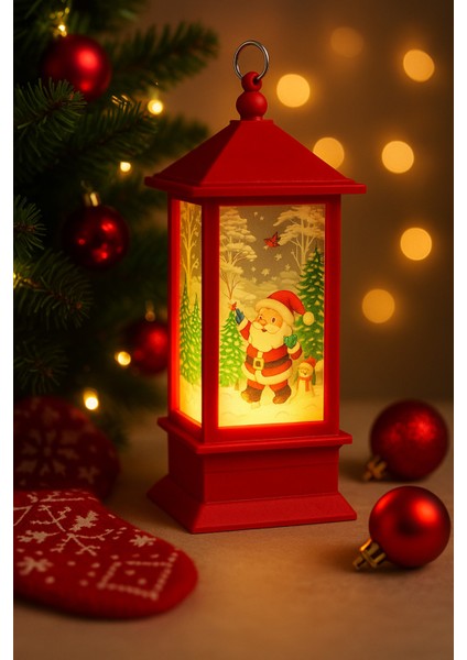 LED Işıklı Yılbaşı Feneri Noel Baba Temalı Noel Feneri Ağaç Süsü Kırmızı Dekoratif Işıklı Süs fiyatları