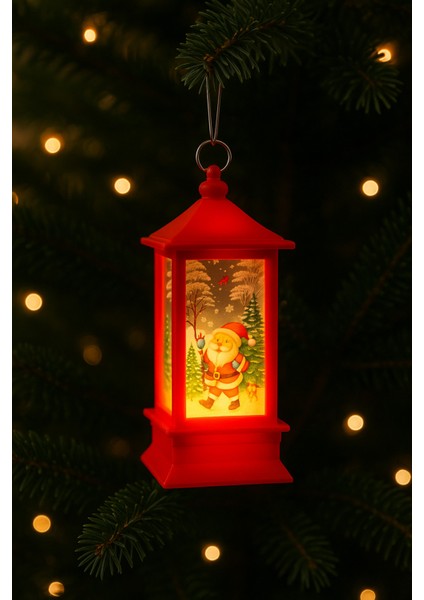 LED Işıklı Yılbaşı Feneri Noel Baba Temalı Noel Feneri Ağaç Süsü Kırmızı Dekoratif Işıklı Süs modelleri