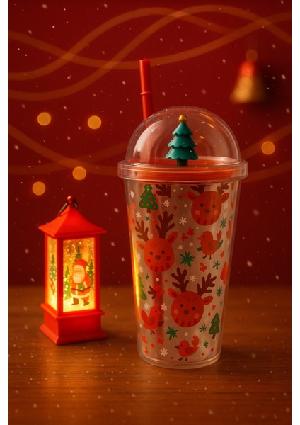 Yılbaşı Temalı Hediye Seti LED Işıklı Yılbaşı Feneri & Noel Konseptli Pipetli Bardak Hediyelik Set fiyatları