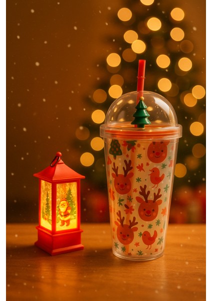 Yılbaşı Temalı Hediye Seti LED Işıklı Yılbaşı Feneri & Noel Konseptli Pipetli Bardak Hediyelik Set modelleri