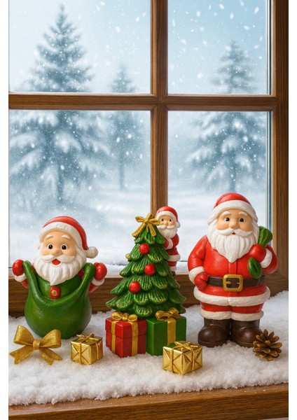 3lü Küçük Noel Baba Dekoru Yılbaşı Masa Süsü Noel Temalı Yeni Yıl Hediyelik