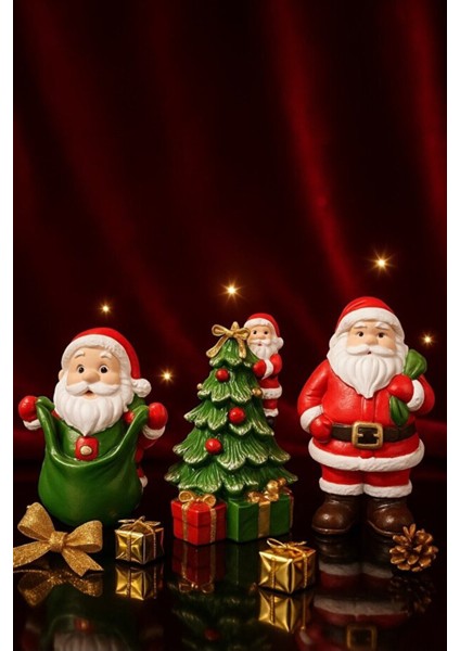 3lü Küçük Noel Baba Dekoru Yılbaşı Masa Süsü Noel Temalı Yeni Yıl Hediyelik modelleri