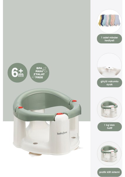 Önden Açılır Banyove Mama Oturağı ve Minderi Soft Yeşil - 2'Li Set