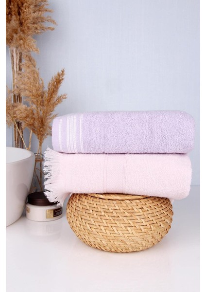 %100 Pamuk 2&apos;li Renkli 50X70 El/yüz Havlu Seti Mor