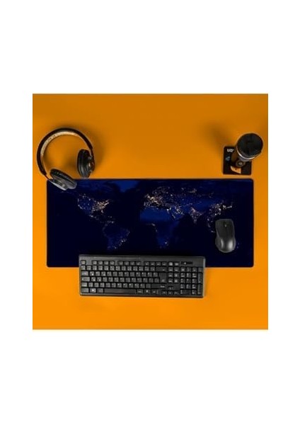 Gece Dünya Haritası Baskılı 70X30 Büyük Boy Mousepad - Mouse Pad - Fare Altlığı fiyatları