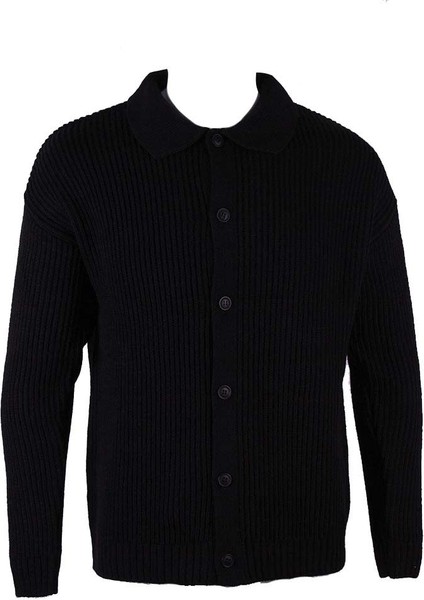 Bebe Yaka Düğmeli Siyah Erkek Kazak 17306