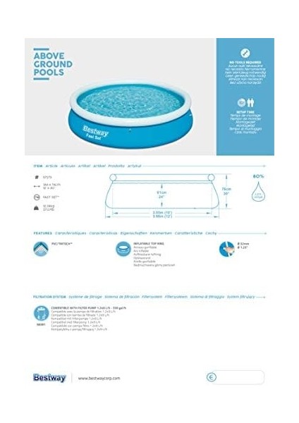 Set Yüzme Havuzu, Çocuklar ve Yetişkinler Için Aile Çocuk Havuzu; 5377L, 3,66 M x 76 cm fiyatları