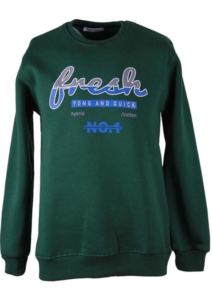 26KL71G08007 0 Yaka 3 Ip Yeşil Erkek Sweatshirt Fresh Baskı