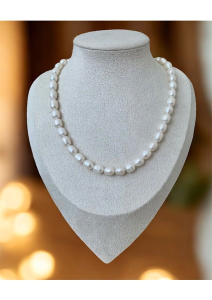 Sertifikalı 925 Ayar Gümüş Doğal Büyük Arpa Inci Kolye Bileklik Set fiyatları