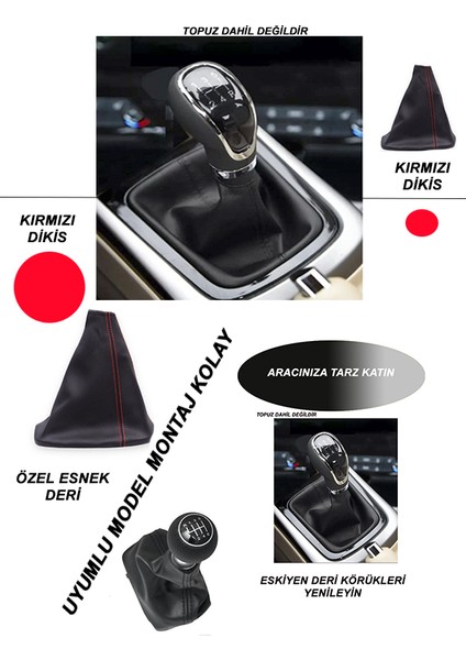 Peugeot 205 Uyumlu Oto,araba Vites Körüğü Kırmızı Dikiş