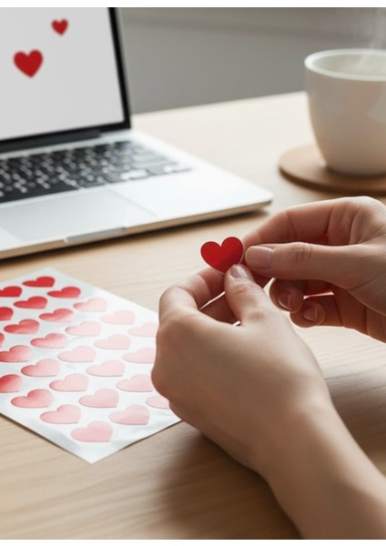 Kırmızı Kalpli Sticker Seti 35LI Dekoratif Kalp Etiket Süsleme Paketleme Sevgi Defter Ajanda