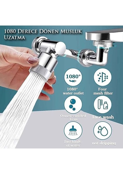 1080 Derece Dönebilen Robotik Kol Musluk Başlığı - Musluk Uzatma Aparatı Ucu Plastik