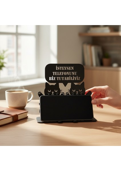 Metal Siyah Kedili Komik Tasarım Telefon Standı fiyatları