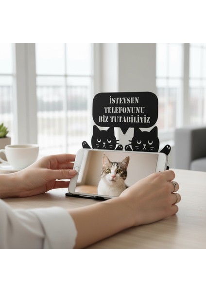 Metal Siyah Kedili Komik Tasarım Telefon Standı modelleri