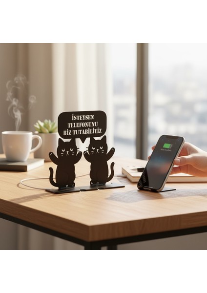 Metal Siyah Kedili Komik Tasarım Telefon Standı fırsatları