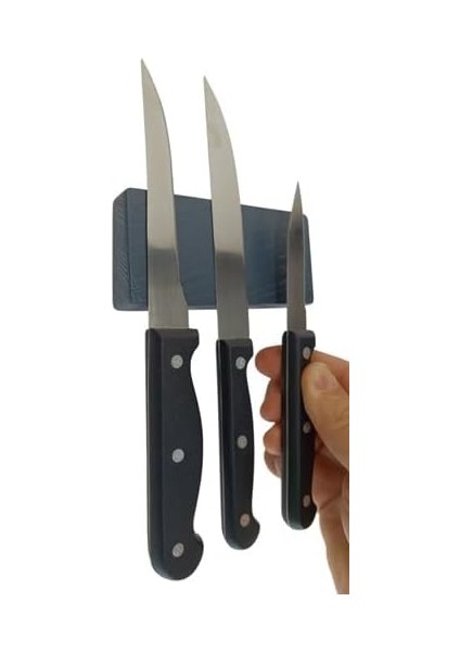 Ahşap Duvara Monte Dişbudak Ahşap Bıçak Bloğu ve Bıçak Tutucu - 3 Bıçak Kapasiteli