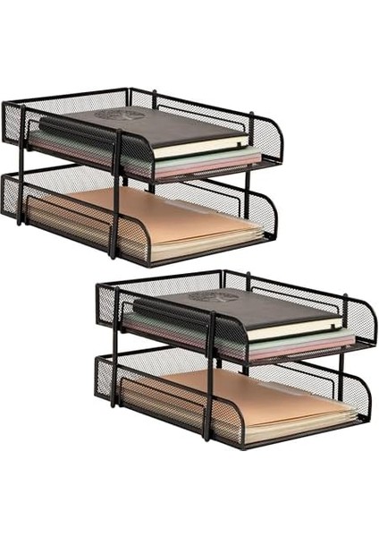 Reader Ağ Koleksiyonu, 2 Katlı Kağıt Tepsisi, Mektup Boyutu, Istiflenebilir, Dosya ve Belge Tutucu, Masaüstü Düzenleyici, Metal Örgü, Siyah