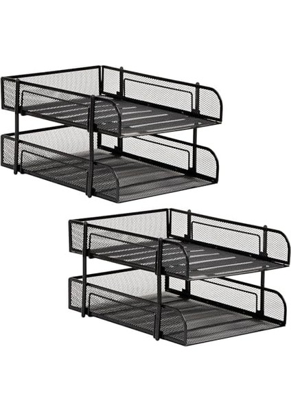 Reader Ağ Koleksiyonu, 2 Katlı Kağıt Tepsisi, Mektup Boyutu, Istiflenebilir, Dosya ve Belge Tutucu, Masaüstü Düzenleyici, Metal Örgü, Siyah modelleri