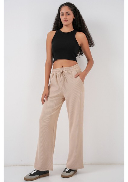 Kadın Bdart Fitilli Düz Paça Pantolon Bej Doğal