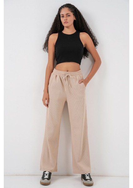 Kadın Bdart Fitilli Düz Paça Pantolon Bej Doğal modelleri