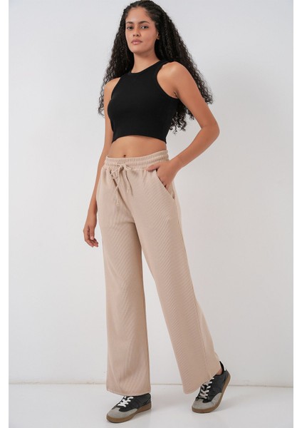 Kadın Bdart Fitilli Düz Paça Pantolon Bej Doğal fırsatları