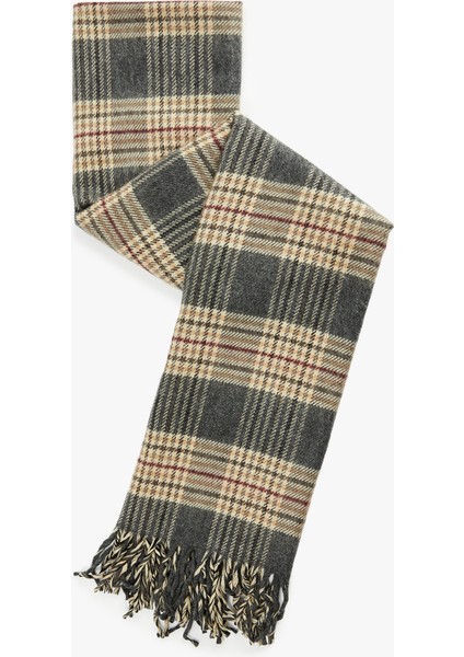 Püsküllü Ekoseli Uzun Atkı