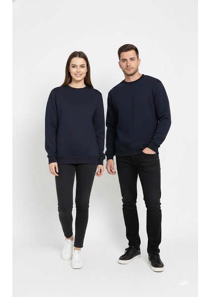 Unisex Relax Fit Rahat Kesim Pamuklu Yumusak Dokulu Içi Polarli Bisiklet Yaka Sweatshirt fiyatları