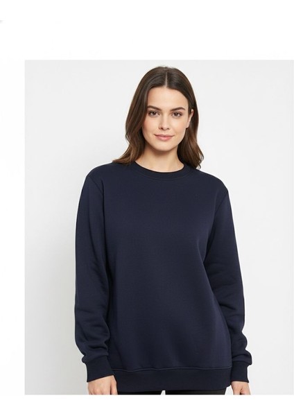 Unisex Relax Fit Rahat Kesim Pamuklu Yumusak Dokulu Içi Polarli Bisiklet Yaka Sweatshirt fırsatları