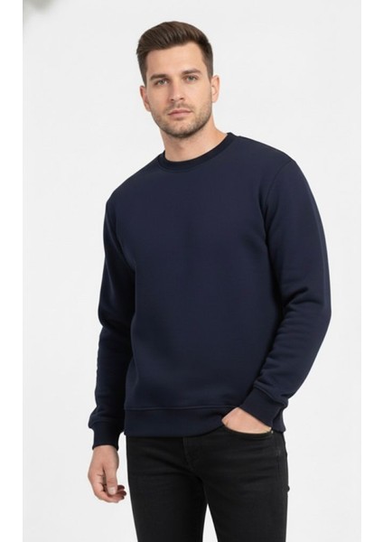 Unisex Relax Fit Rahat Kesim Pamuklu Yumusak Dokulu Içi Polarli Bisiklet Yaka Sweatshirt indirimleri