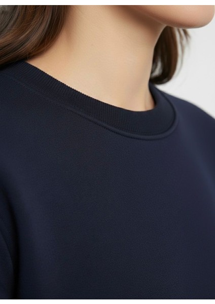 Unisex Relax Fit Rahat Kesim Pamuklu Yumusak Dokulu Içi Polarli Bisiklet Yaka Sweatshirt