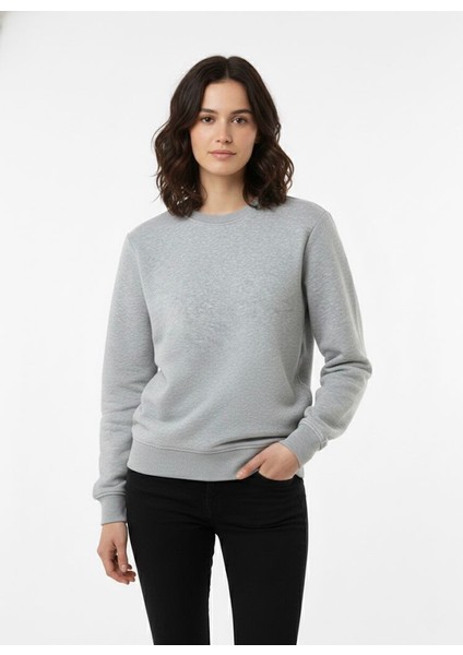 Unisex Relax Fit Rahat Kesim Pamuklu Yumusak Dokulu Içi Polarli Bisiklet Yaka Sweatshirt