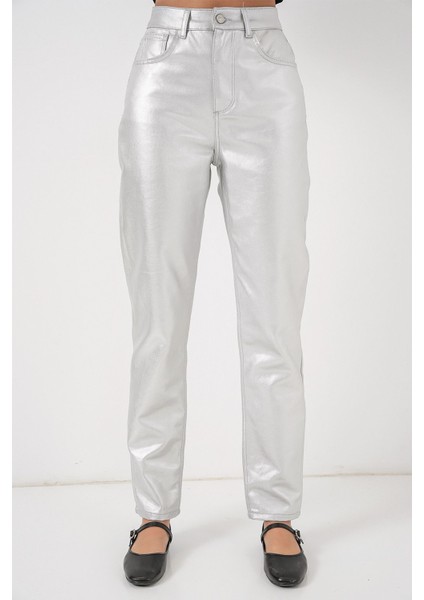 Kadın Bdart Yüksek Bel Düz Paça Kot Pantolon Gümüş Gri fiyatları