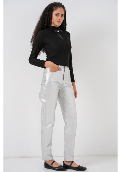 Kadın Bdart Yüksek Bel Düz Paça Kot Pantolon Gümüş Gri modelleri