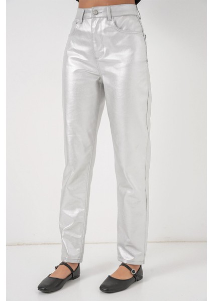 Kadın Bdart Yüksek Bel Düz Paça Kot Pantolon Gümüş Gri indirimleri
