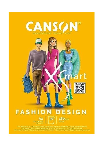 Canson Xsmart Çizim Kağıdı, Beyaz, Düz, 180 G/m², Uzun Taraflı, A4-21 x 29,7 Cm, Beyaz, 30 Yaprak